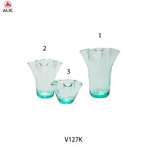 Handmade Vase with nature mint color glass top star shape V127K