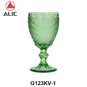 High Quality Patterned Glass Wine Goblet in various colors G123KV-1